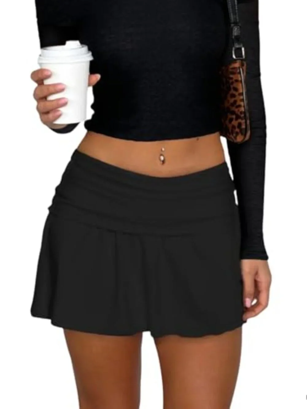 Women's Foldover Pleated Skort Y2K Low Rise Mini Built-in Shorts Golf Tennis